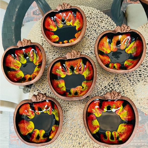 Gorgeous Vintage MCM Apple Design California Pottery Sequoia Ware Salad Set-7 - Picture 7 of 8